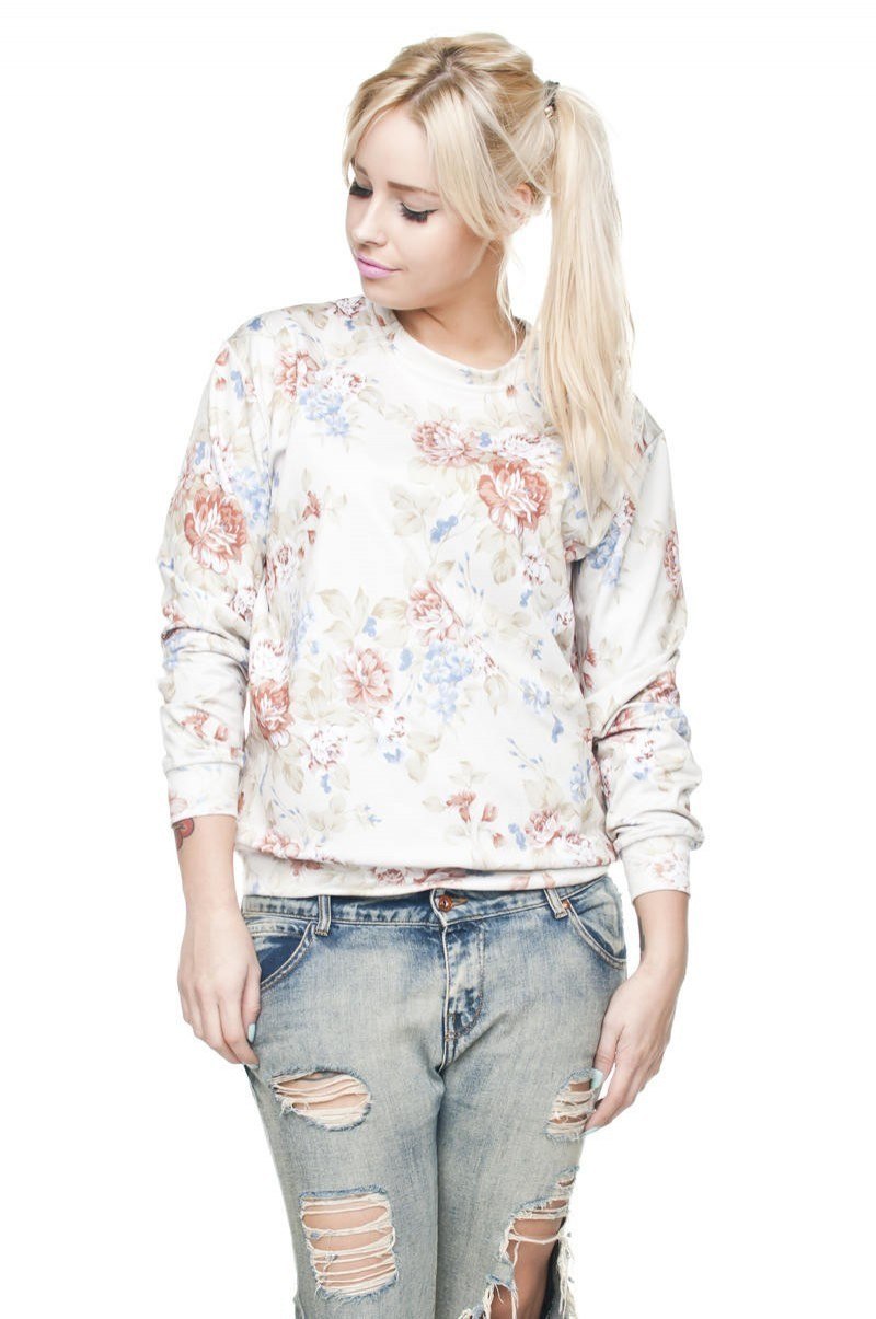 Produkt Przykładowy Bluza z Kwiatowym Nadrukiem w Stylu Vintage Produkt Przykładowy Bluza z Kwiatowym Nadrukiem w Stylu Vintage