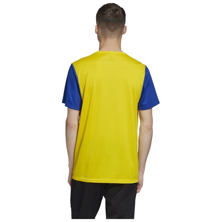 Koszulka męska sportowa, piłkarska adidas Estro 19 żółto-niebieska Koszulka męska sportowa, piłkarska adidas Estro 19 żółto-niebieska