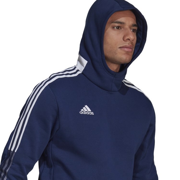 Bluza męska adidas Tiro 21 Sweat Hoodie kangurka z kapturem granatowa Bluza męska adidas Tiro 21 Sweat Hoodie kangurka z kapturem granatowa